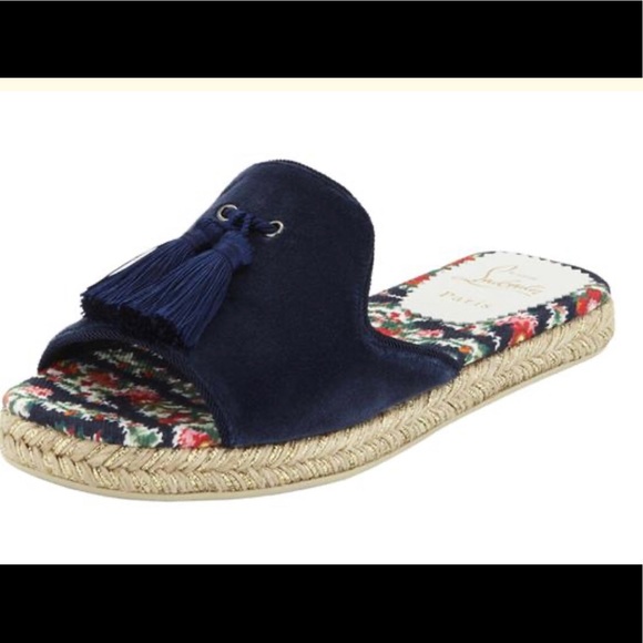 Christian Louboutin Shoes - Christian Louboutin Pacha Blue Velvet Slides